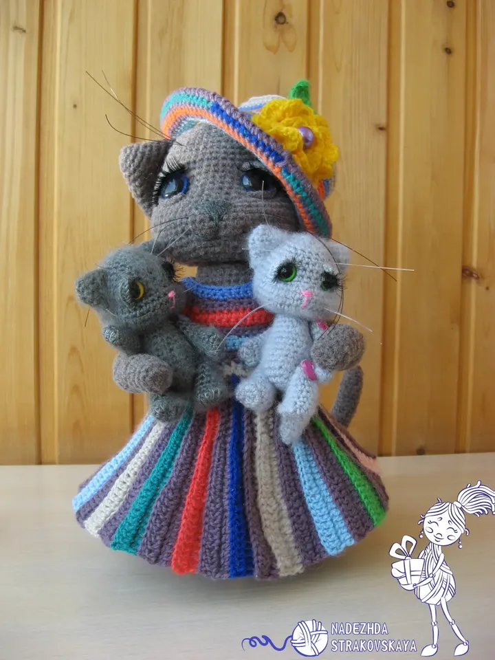 Tutorials: Mommy Cat and cute kittens in basket crochet pattern 3 in 1*