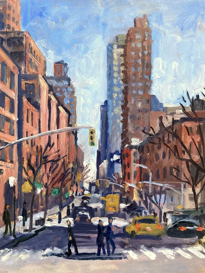 New York City Landscape Painting -Up 10th Ave/Hell's Kitchen/NYC- 10x10 Oil on Panel, Impressionist Cityscape, Signed Original