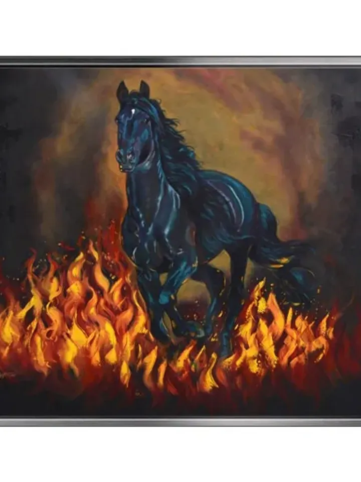Flaming Horse oil paint Print on Canvas , Floating Frame Option, Modern Wall Art, Extra Large Canvas Wall Art
