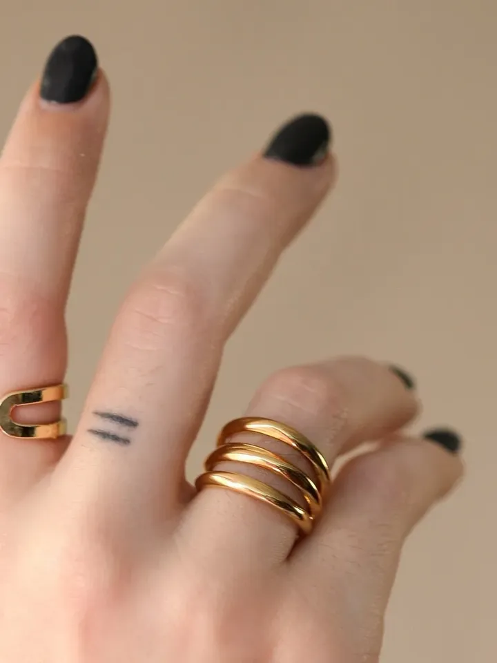 Triple Band Ring in Silver or Gold | Geometric Ring with Parallel Lines | Contemporary Jewelry for Her | Modern Ring for Mom / Sister