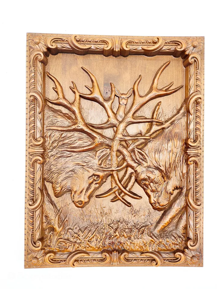 Wooden Carved Deer, Deer sculpture, Carver wall art deer, Wooden deer, folk art, Home decor wall art deears, Wooden deers Decoration