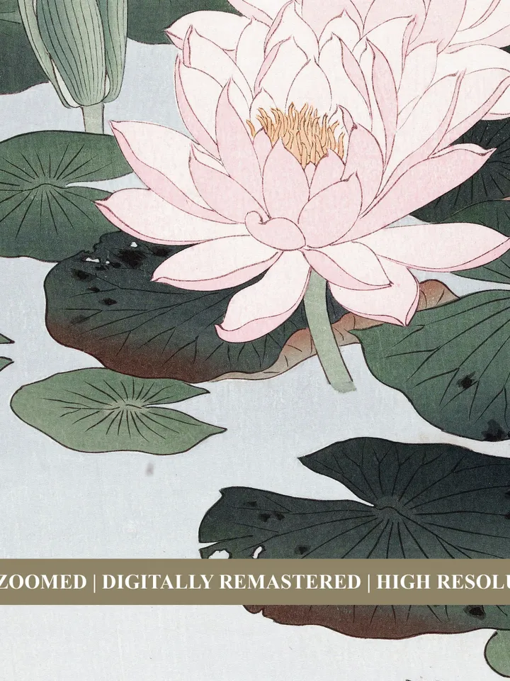 Diptych Painting Japanese Art Vintage Prints, Lotus Watercolor set of 2, Printable Wall Decor Digital | 97 S2