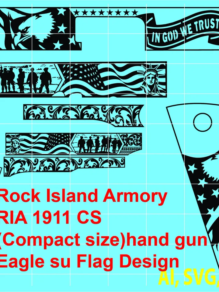 Rock Island Armory (RIA 1911 CS) Compact size hand Gun Eagle US Flag Design Custom, Ai, Vector,svg