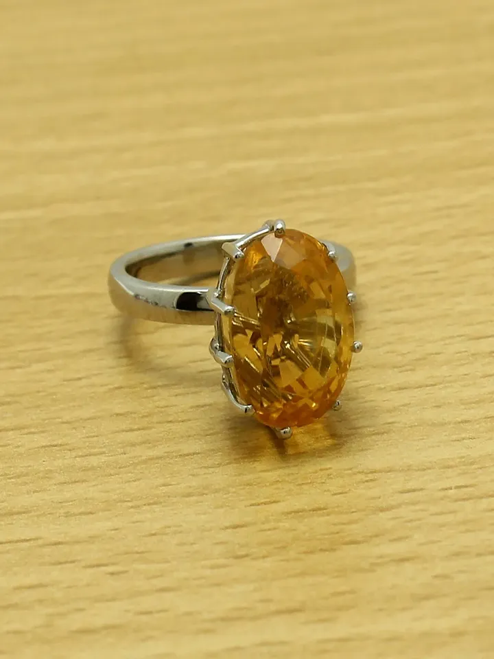 Natural Citrine Ring- 925 Sterling Silver Ring- Solitaire Ring- Long Oval Ring- Birthstone Ring- Engagement Ring- Full Finger Ring