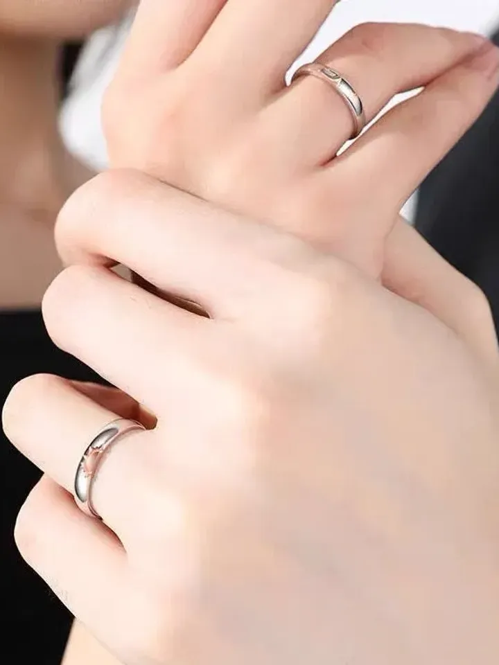 PERIMADE Sun Star Moon Couple Ring • Relationship Promise Wedding Band • Silver Friendship Matching Ring • Trendy Best Friend Gift