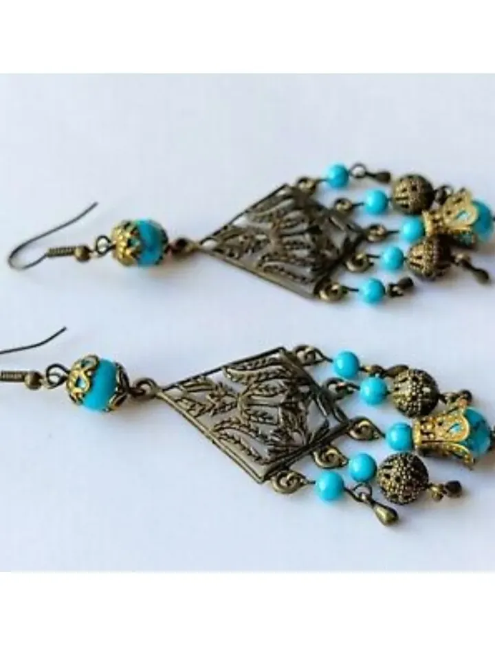 Turquoise Bohemian Chandelier Earrings Dangle Beaded Earrings Blue Statement