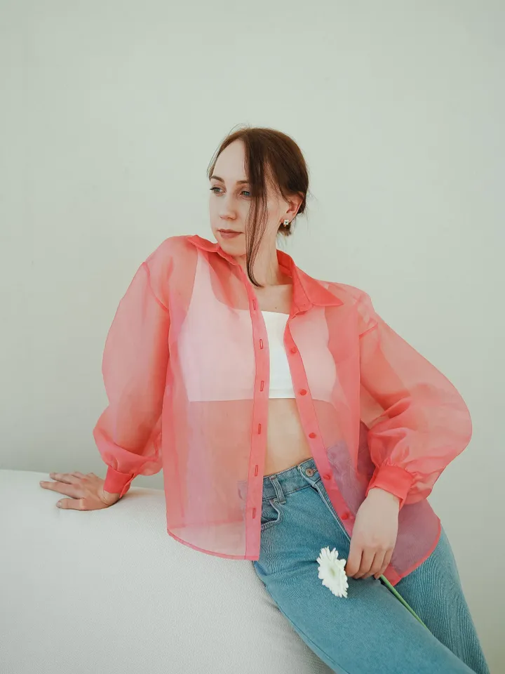 Womens Victorian shirt, Puff Sleeve blouse, Transparent organza blouse, Bishop sleeve blouse, Lolita blouse