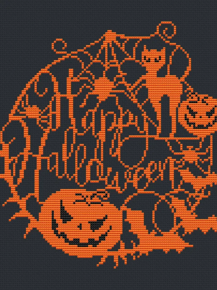 Halloween cross stitch design, Spooky cross stitch chart, Diy halloween decor, Horror cross stitch pattern PDF