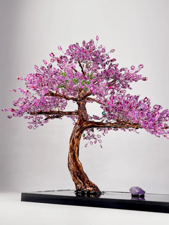 Handmade artificial tree with a curved trunk