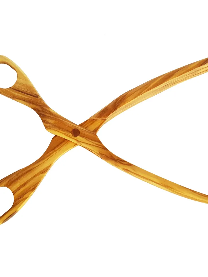 Olive Wood Scissors for Salad - Wooden Salad Tongs - Serving Utensils Handmade / Wooden Grill Tongs - Bread Server - AKwood