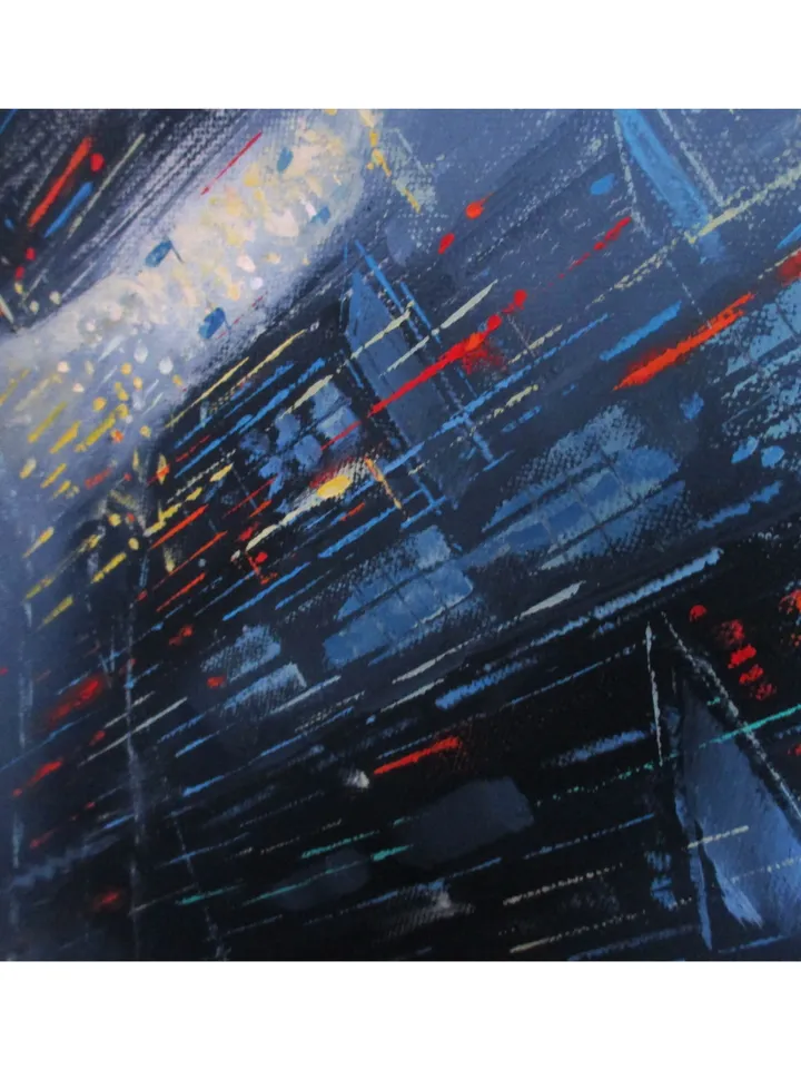 Cyberpunk Painting "NIGHT LIGHTS" Original Oil Painting on Canvas, Modern City Original Art by "Walperion Paintings"