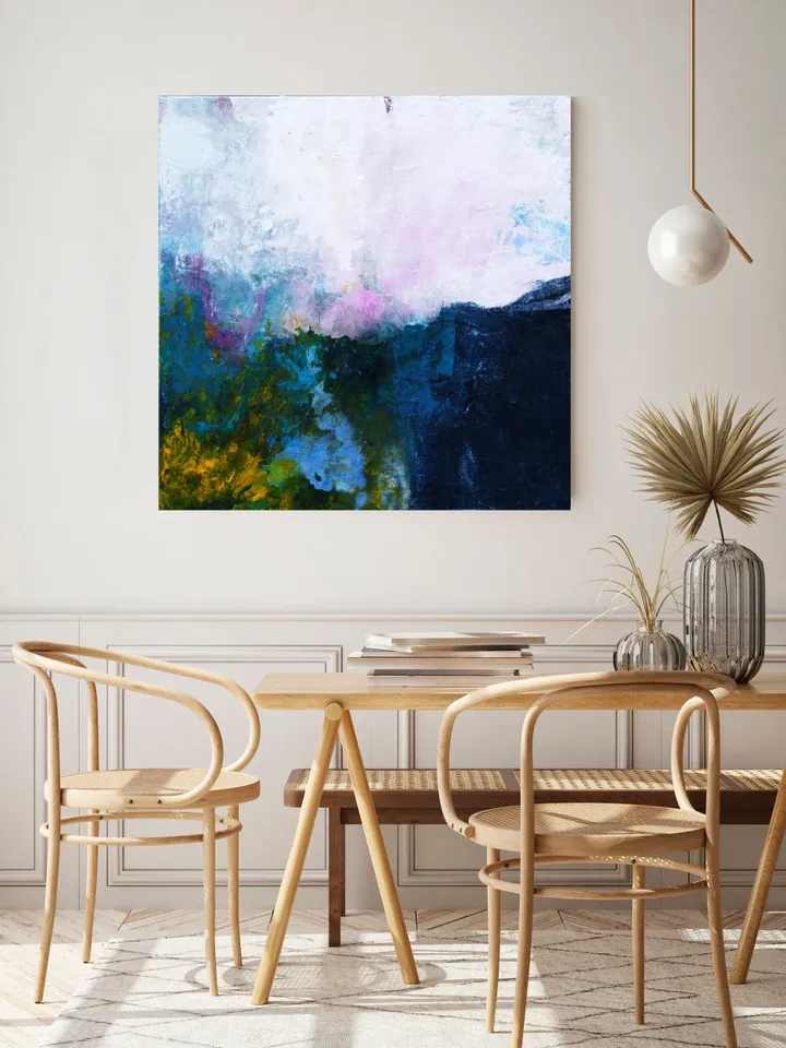 Dark Blue Wall Art, Original Abstract Painting on canvas, Extra Large Square Canvas Art, Square Textured Abstract Art, Aesthetic Wall Art