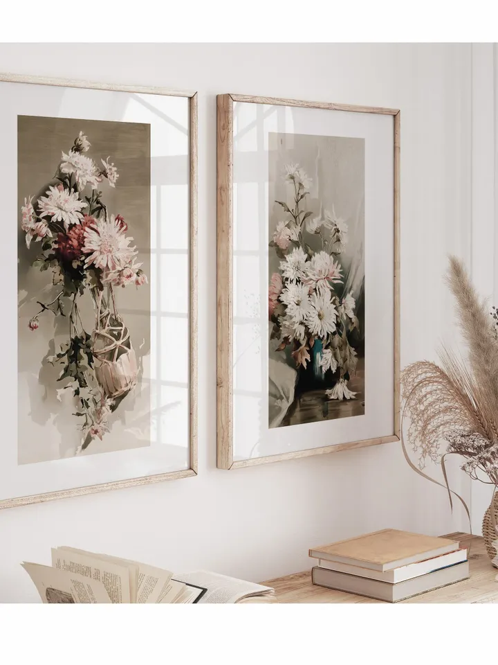 Vintage Watercolor Flowers Prints Set of 2, Floral Wall Art Painting, Printable Decor, Download | 51 S2