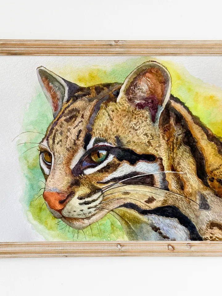 Ocelot watercolor painting,wild cat painting,ocelot painting,animal,leopard art