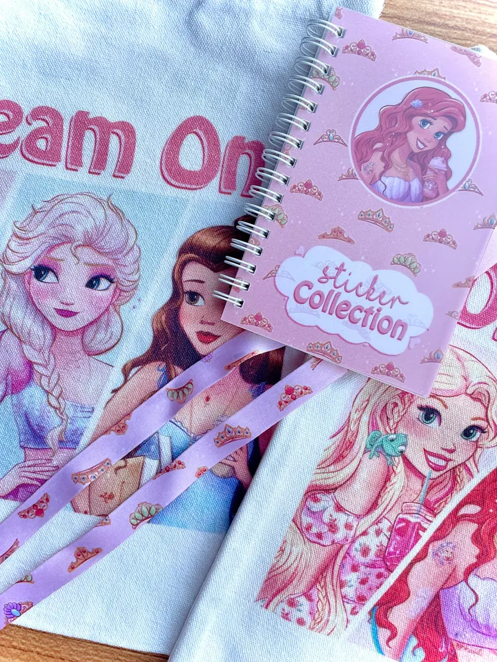 Sticker Collection Notebook with Princess Crowns Artwork in Pink size A6 and with Reusable Sticker Sheets