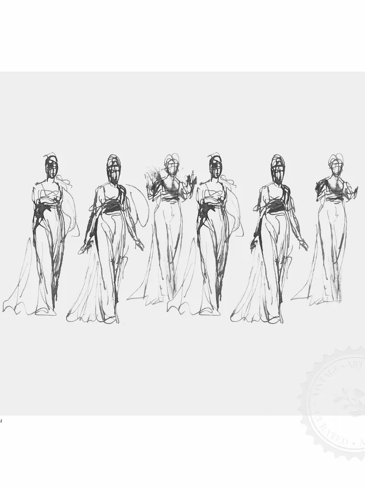 Vintage Fashion Sketch Wall Art Print, Antique Female Figurative Minimalist Drawing, Printable Downloadable Decor | 98
