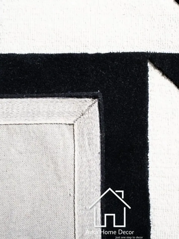 AYKA Black & White Hand Tufted Rug 100% Woolen Area Rug For Hall Kitchen Living Room Bed Room Dining Room Kids Room Carpet Christmas Gift