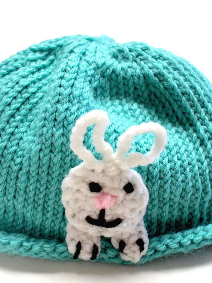 Knitted Hat with Bunny Rabbit Face, Animal Photo Shoot, Farm Animals Themed Party, Newborn Photo Prop, Gender Reveal, Toddler and Child Size