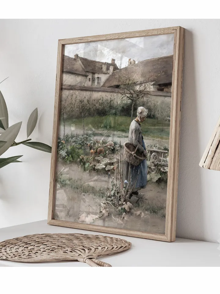 Muted Green Garden Landscape Painting, Vintage Watercolor Print, Downloadable Printable  | 399