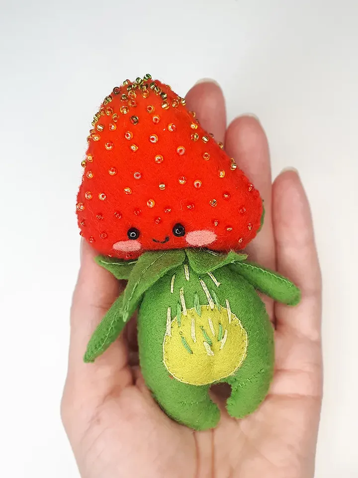 Strawberry toy stuffed and plushies patterns, Felt strawberry cute decor for nursery