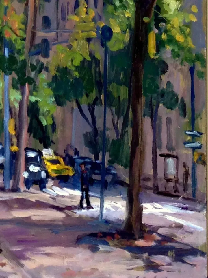 Large Original New York Cityscape Painting - Along Central Park/Fifth Avenue/NYC - 16x20 Oil on Panel, Plein Air Impressionist Landscape