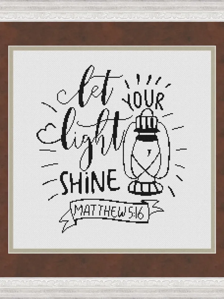 Bible cross stitch pattern "Let your light shine", Bible verse cross stitch pattern, Religious catholic xstitch chart