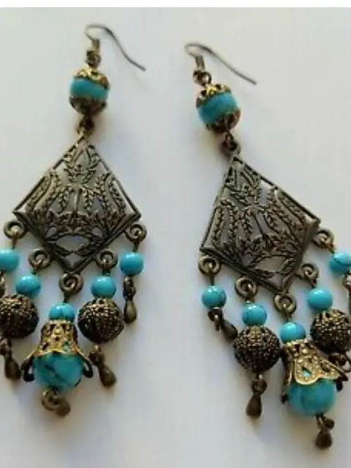 Turquoise Bohemian Chandelier Earrings Dangle Beaded Earrings Blue Statement