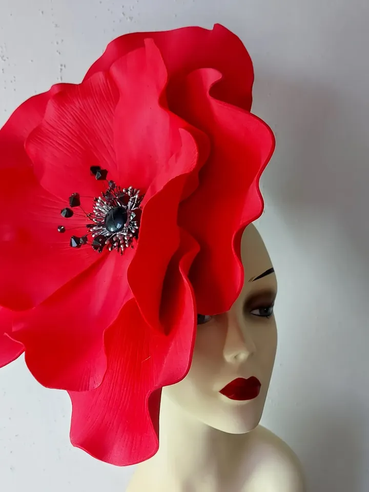 Large poppy Fascinator Kentucky Derby Hat, Flower headband, Tea Party Hat, Royal Ascot Hat, Festival hat, Derby 2023