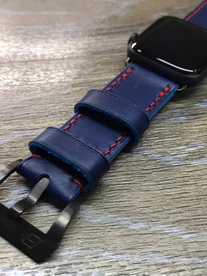 Apple Watch 44mm Blue Leather Band, 40mm Series 5 Watch Strap, Gold, Space Gray Watch case two piece strap - GPS, Cellular Model