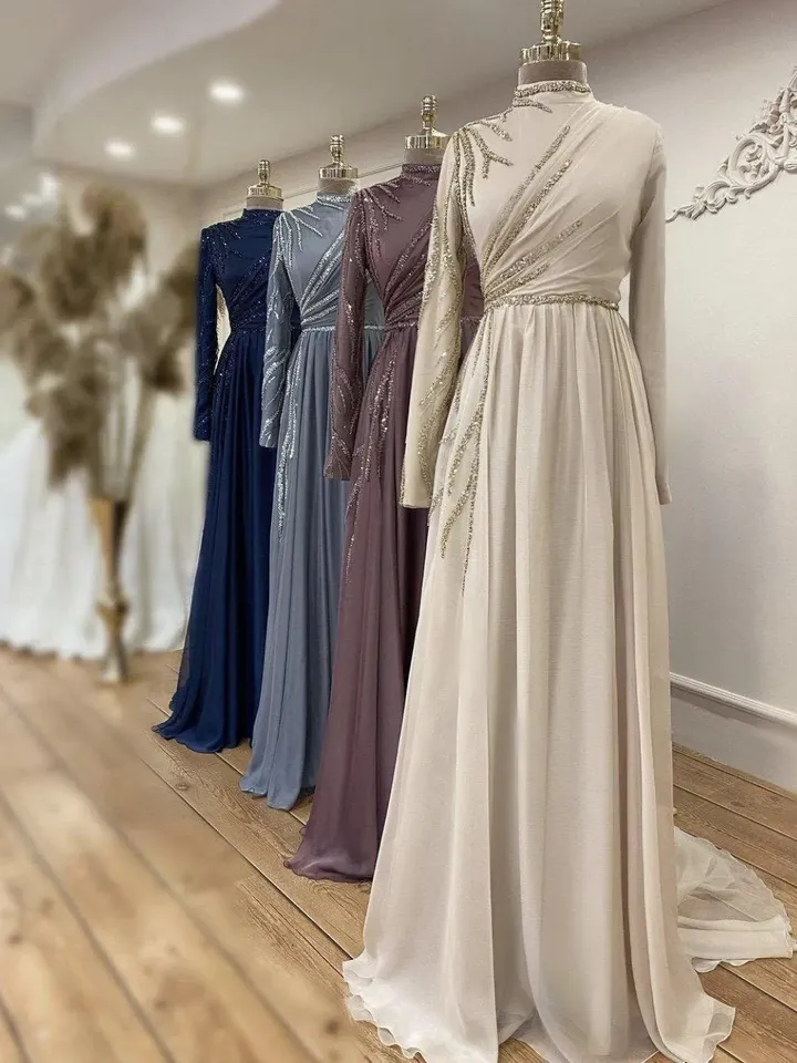 AHUNARE HIJAB - Şura Lilac Chiffon Tailed Wedding Dress, Muslim Evening Gown, Nikah, Islamic Wedding, Engagement, Bridesmaid,