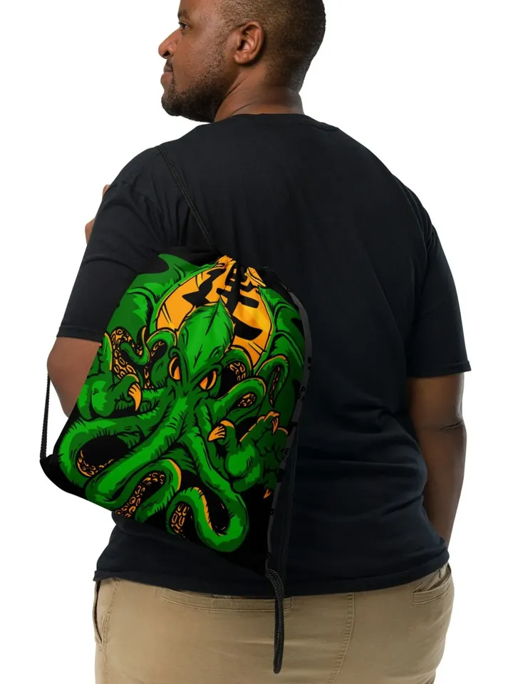 Cthulhu Waits Sleeping Drawstring Bag | Over the Shoulder Bag, Polyester Fabric Draw String Bag, Cthulhu Mythos, Call of Cthulhu, Lovecraft