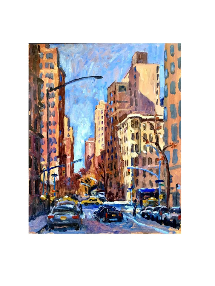 Original New York Cityscape - From 87th Street/Upper West Side/NYC - 8x10 Oil on Panel, Urban Impressionist Landscape, Signed Original