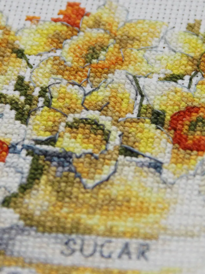 Daffodil picture. Finished cross stitch painting