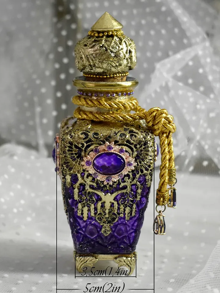Lilac glass bottle for perfumes or aromatic oils dressing table decoration