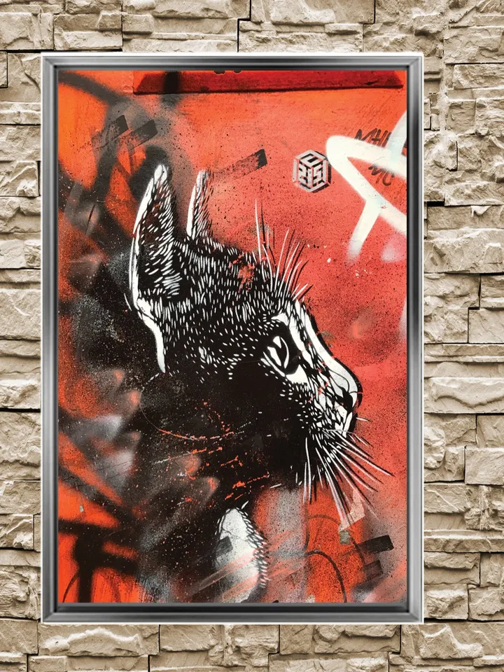 Cat Street Graffiti Print on Canvas , Floating Frame Option, Modern Wall Art, Extra Large Canvas Wall Art