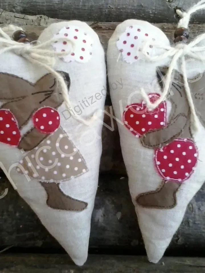 ITH 2 Cuore  con coniglietti in Applique - Ricamo a macchina - Download Digitale
