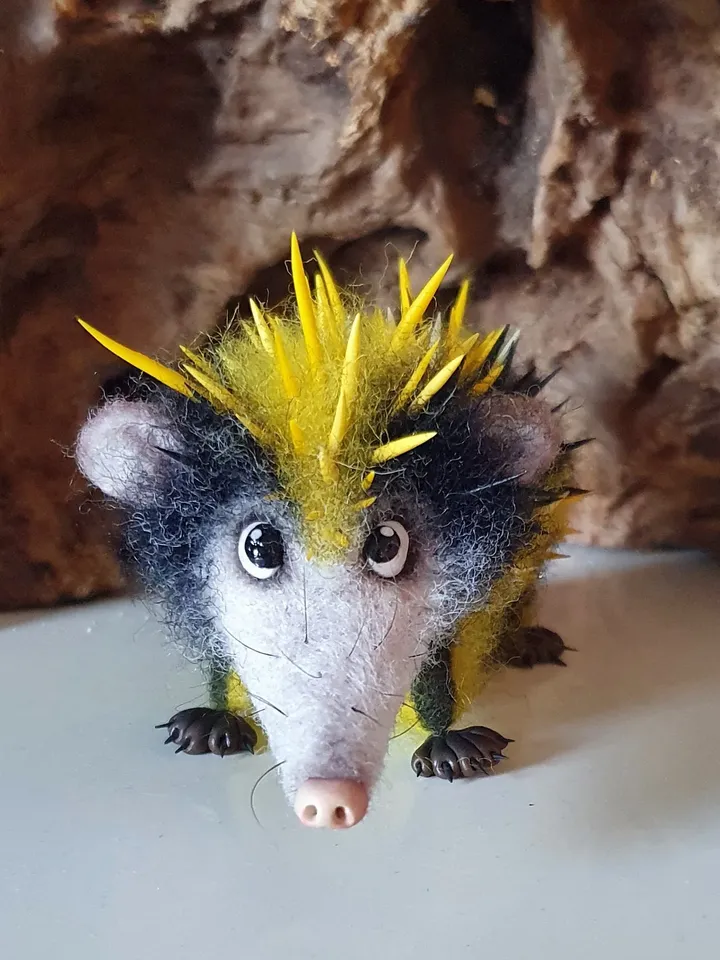 Tenrek dry felting miniature figurine. Tenrec toy made of wool.