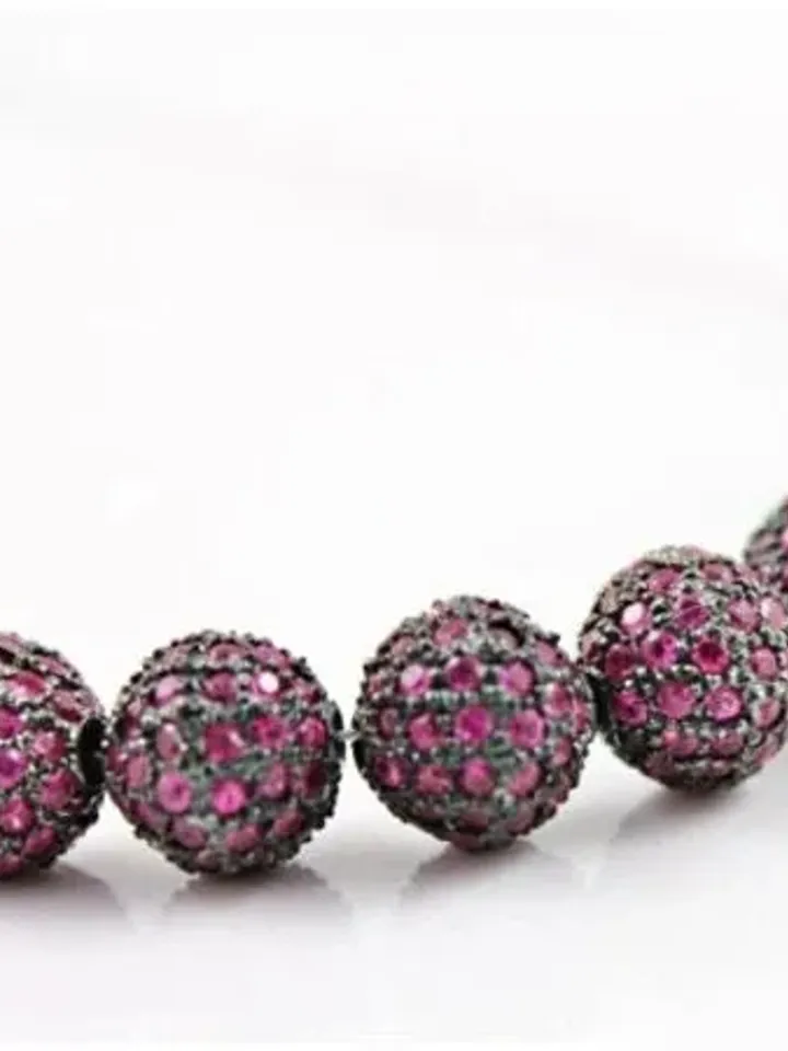 Pave Ruby Beads, 4/6/8/10/12/14/16MM Round Ball Beads, 925 Sterling Silver Beads, Shamballa Beads, Micro Pave Beads, Pave Spacer Beads
