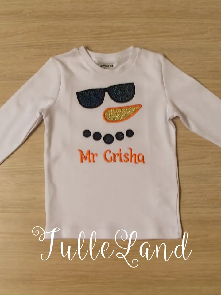 Snowman Mr Cool Design applique for Machine Embroidery