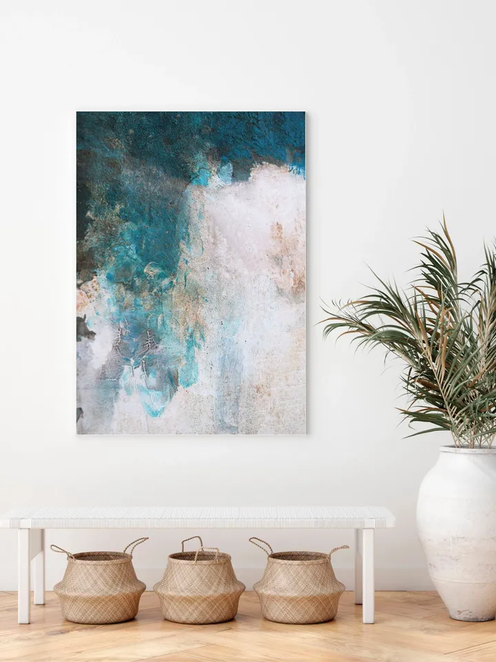 Turquoise White Abstract Painting, White Textured Painting, Extra Large Wall Art abstract, Acrylic Textured Painting, Romantic Painting
