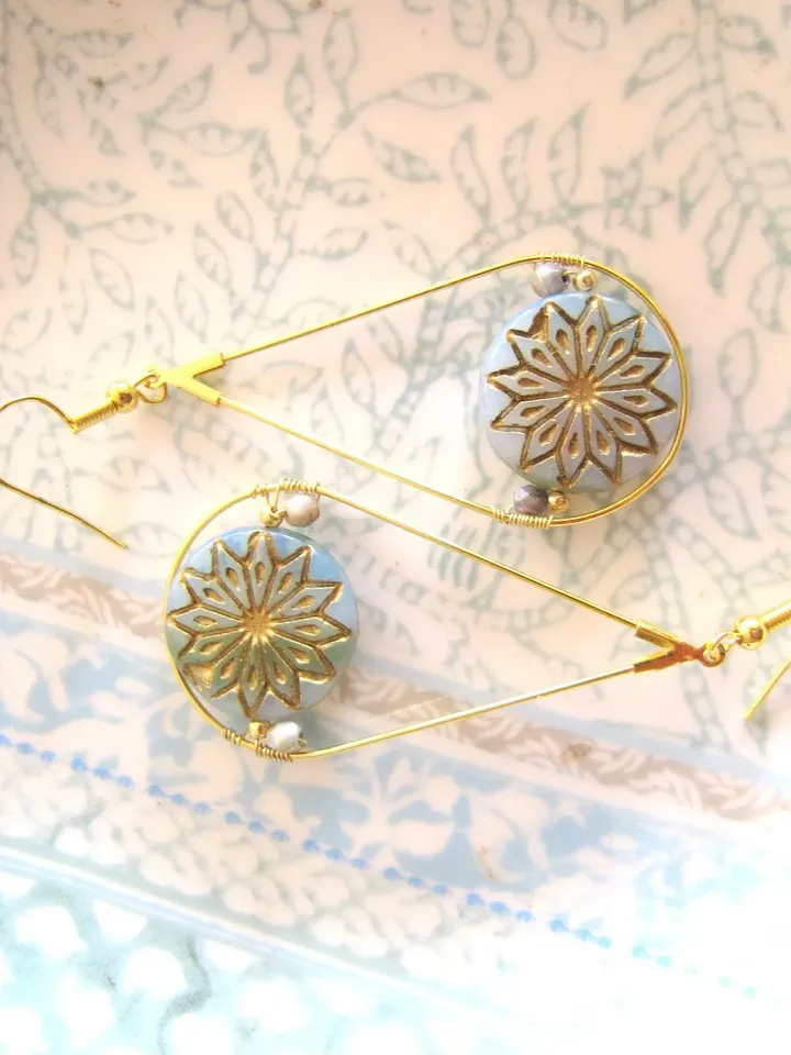 Handmade boho earrings, long earrings, hippie style earrings, summer earrings, bohemial cristal beads jewelry, blue jewelry
