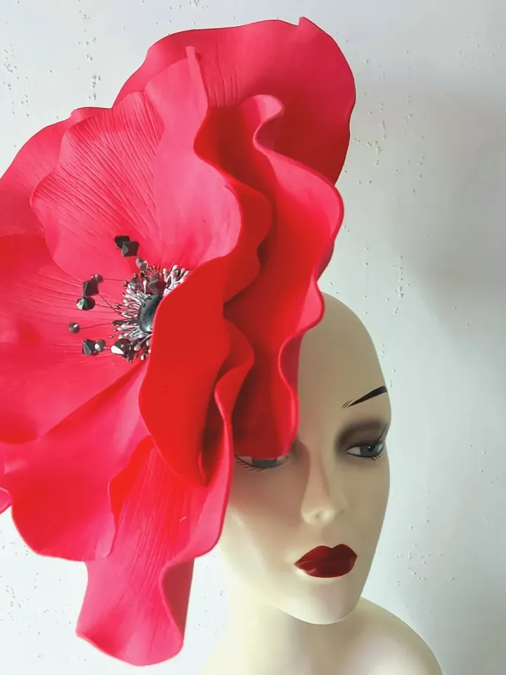 Large poppy Fascinator Kentucky Derby Hat, Flower headband, Tea Party Hat, Royal Ascot Hat, Festival hat, Derby 2023
