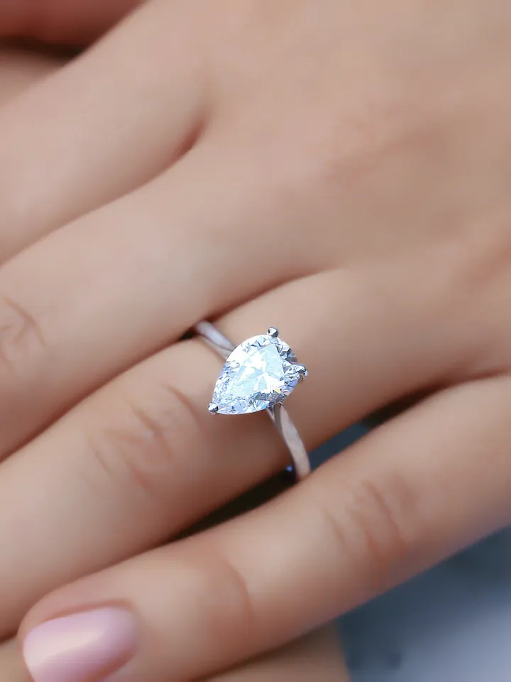 PEAR MOISSANITE RING | Pear Shaped Platinum Moissanite Diamond Ring Band | Engagement Ring Gift | Custom Wedding 2 Carat Diamond Ring