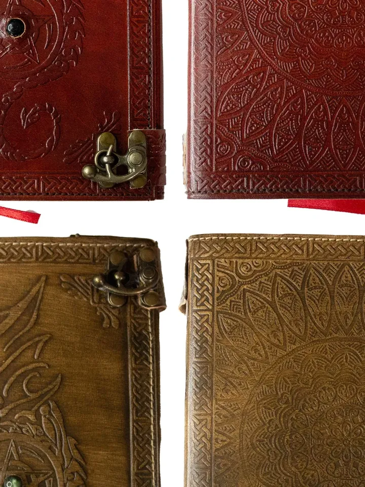 Dragon Pendulum Leather Journal (6"x8") | Cotton Watercolor Khadda Paper, Embosser Notebook, TTRPG Logbook, Calligraphy and Sketch Artbook