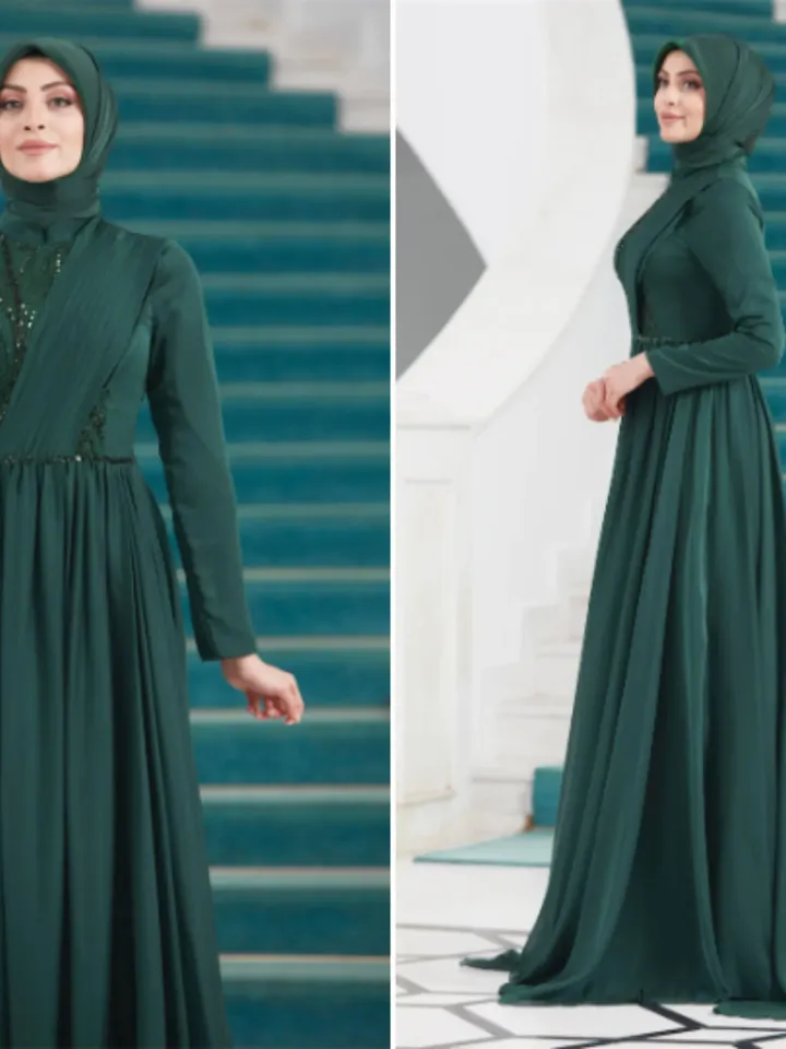 Dila Ahunare Green Chiffon Wedding Dress, Muslim Evening Gown, Nikah, Islamic Wedding, Engagement, Bridesmaid, Maxi Dress