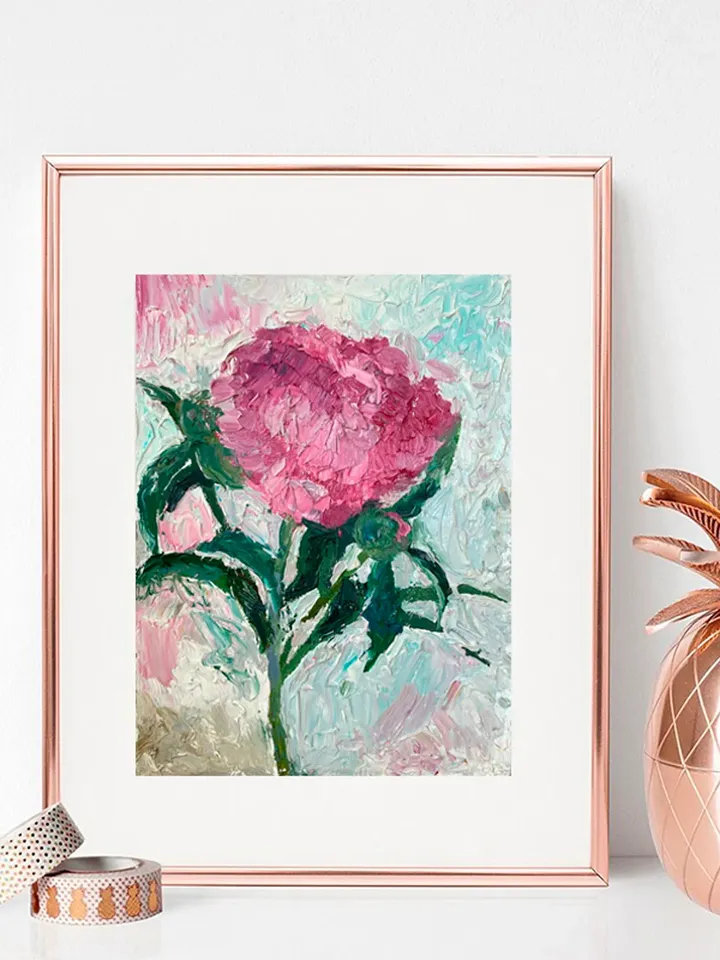 Pink Peony original painting flower small art