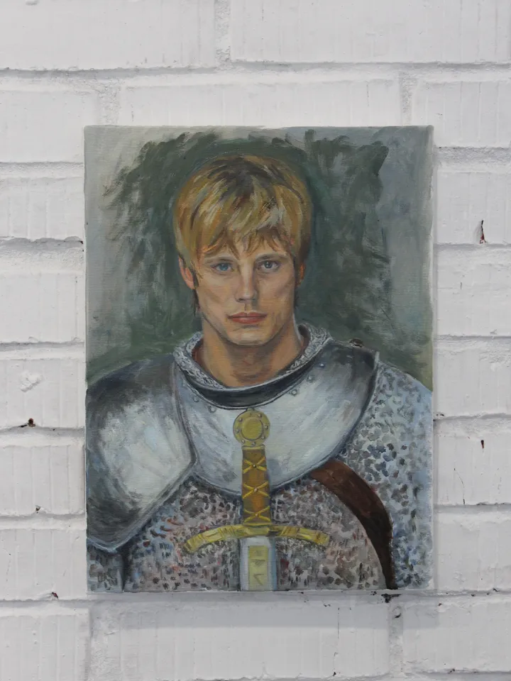 Knight oil painting on canvas artwork Bradley James Merlin