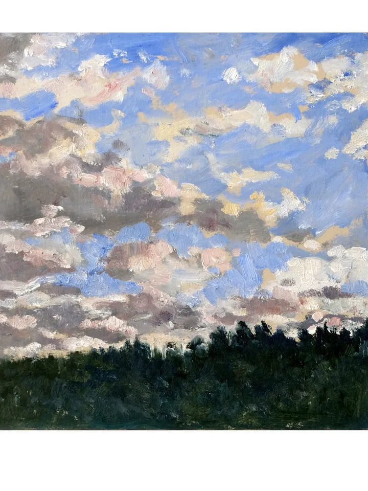 Original Landscape Painting -Summer Sky- 8x8 Oil on Panel, Plein Air Impressionist Fine Art, Signed Original Realist Oil Painting