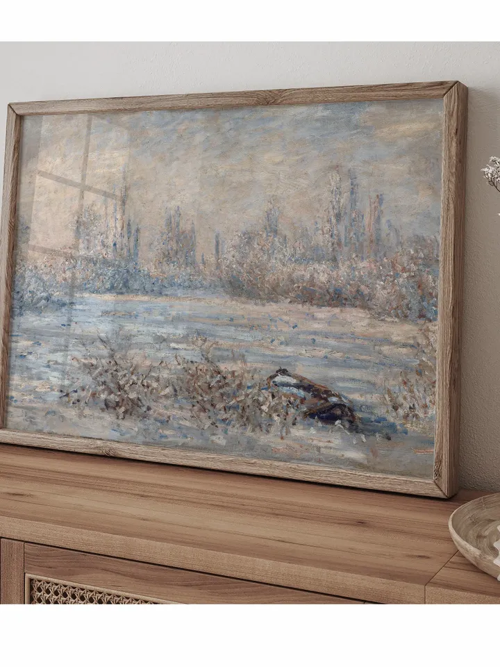 Winter Forest Landscape Painting, Soft Blue Country Scenery Vintage Digital Download | 385