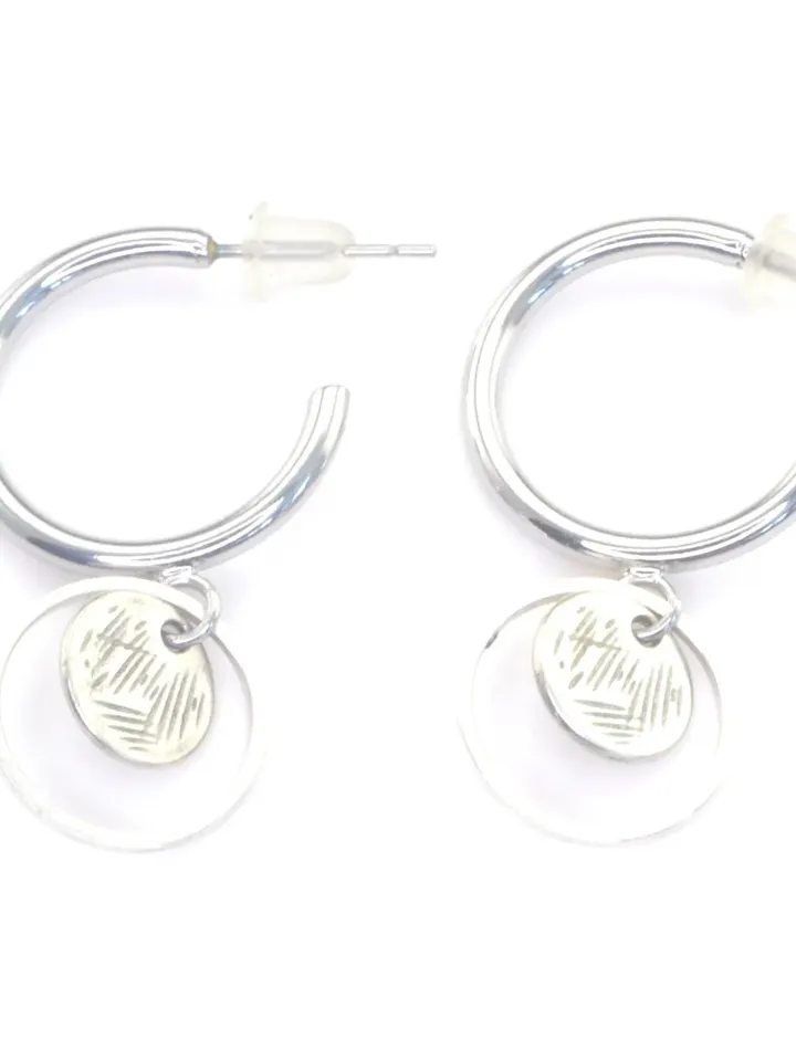 Dangle Hoops with Coin Charm, Silver Circle Disk Earrings, Dainty Minimalist Jewelry Women, Boho Open Hollow Hoops with Coins, Gifts for Her
